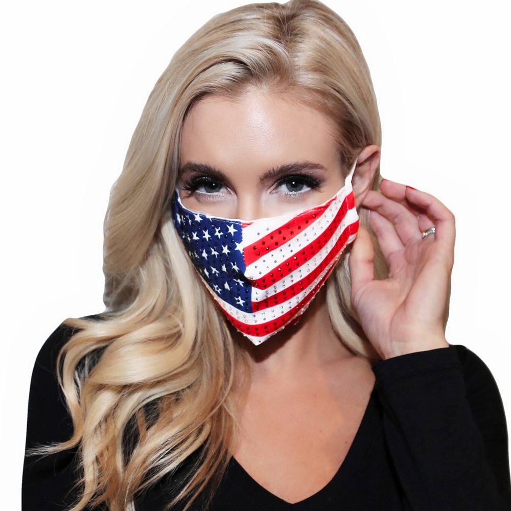 1 Rhinestone Bling Studded + 1 plain Flag Mask Set